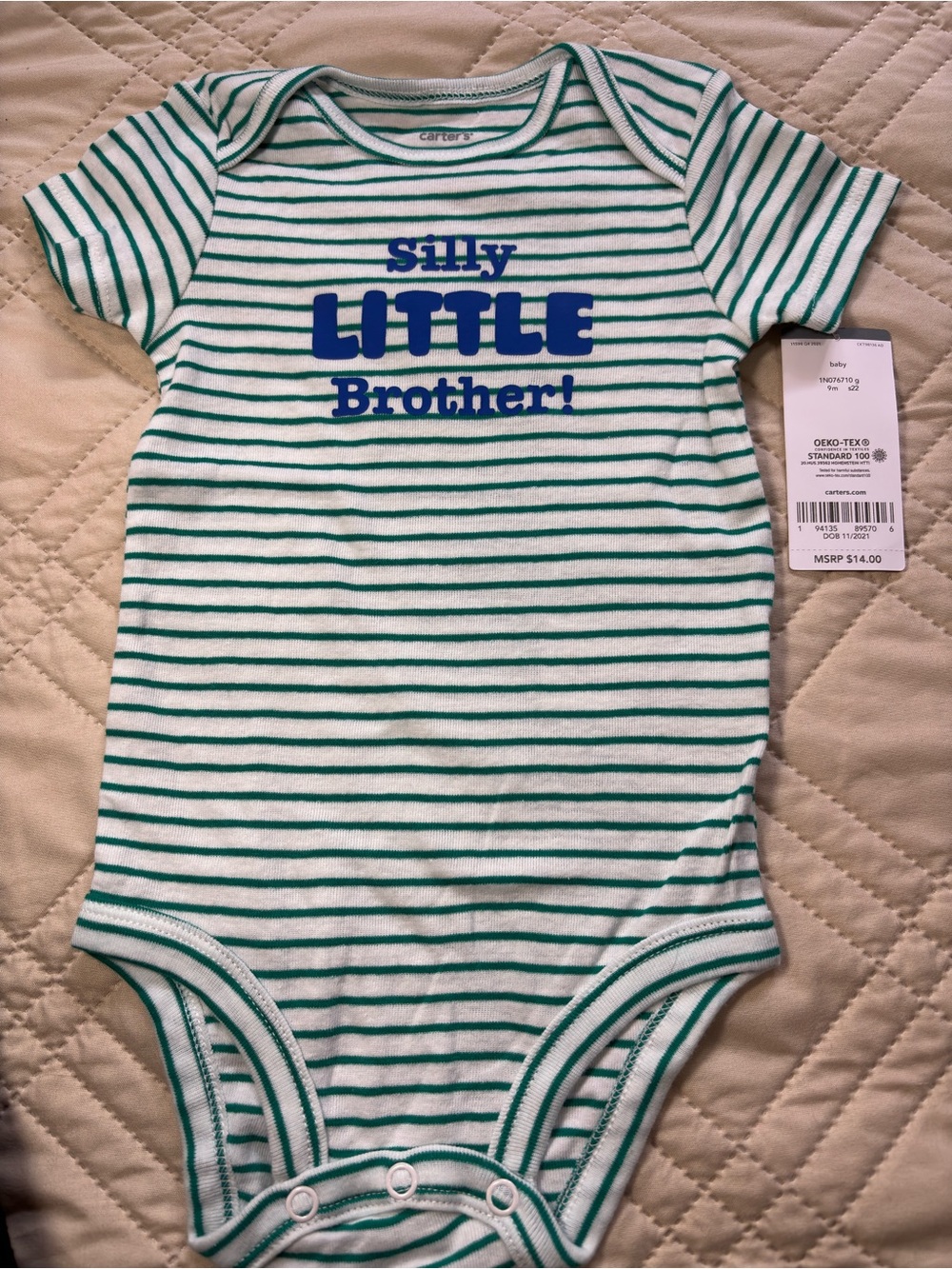 Carter's 9M "Silly LITTLE Brother!" Striped Bodysuit